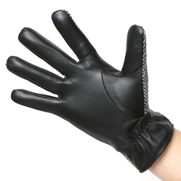 ハリスツイード 手袋 メンズ 防寒 暖かい 裏起毛 レザー 本革手袋 グレー グレイ 灰色 日本製 ブランド 通勤 ビジネス クリスマス プレゼント ギフト 化粧箱付き おしゃれ 高級 KURODA(クロダ)