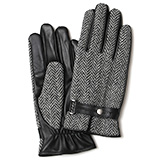 KURODA(クロダ) ハリスツイード スマホ操作可能 羊革 ベルト付き メンズ 本革手袋 グレー/ヘリンボーン