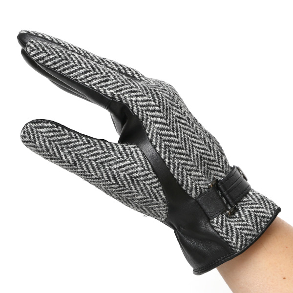 ハリスツイード 手袋 メンズ 防寒 暖かい 裏起毛 レザー 本革手袋 グレー グレイ 灰色 日本製 ブランド 通勤 ビジネス クリスマス プレゼント ギフト 化粧箱付き おしゃれ 高級 KURODA(クロダ)