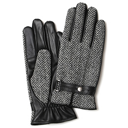 KURODA(クロダ) ハリスツイード スマホ操作可能 羊革 ベルト付き メンズ 本革手袋 グレー/ヘリンボーン