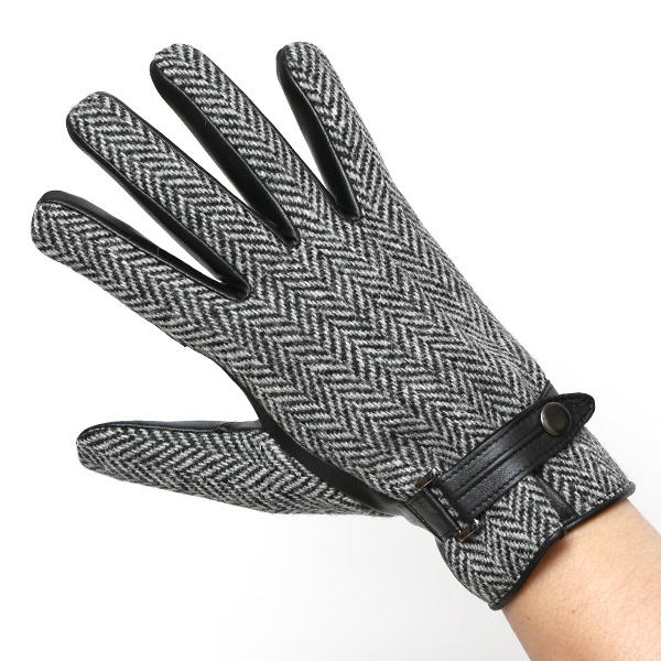 ハリスツイード 手袋 メンズ 防寒 暖かい 裏起毛 レザー 本革手袋 グレー グレイ 灰色 日本製 ブランド 通勤 ビジネス クリスマス プレゼント ギフト 化粧箱付き おしゃれ 高級 KURODA(クロダ)