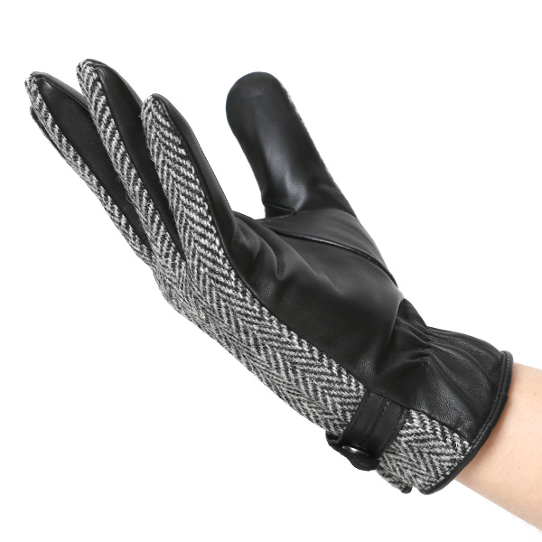 ハリスツイード 手袋 メンズ 防寒 暖かい 裏起毛 レザー 本革手袋 グレー グレイ 灰色 日本製 ブランド 通勤 ビジネス クリスマス プレゼント ギフト 化粧箱付き おしゃれ 高級 KURODA(クロダ)