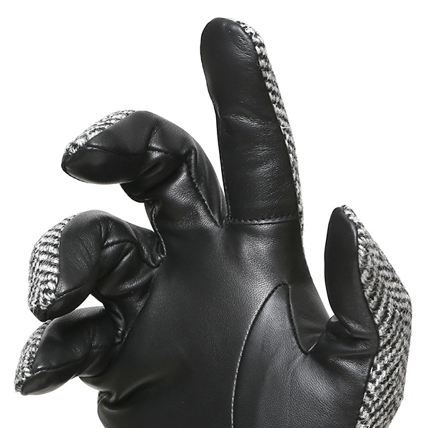 ハリスツイード 手袋 メンズ 防寒 暖かい 裏起毛 レザー 本革手袋 グレー グレイ 灰色 日本製 ブランド 通勤 ビジネス クリスマス プレゼント ギフト 化粧箱付き おしゃれ 高級 KURODA(クロダ)