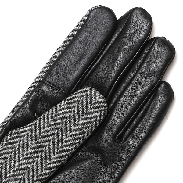 ハリスツイード 手袋 メンズ 防寒 暖かい 裏起毛 レザー 本革手袋 グレー グレイ 灰色 日本製 ブランド 通勤 ビジネス クリスマス プレゼント ギフト 化粧箱付き おしゃれ 高級 KURODA(クロダ)