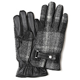 KURODA(クロダ) ハリスツイード スマホ操作可能 羊革 ベルト付き メンズ 本革手袋 グレー/チェック