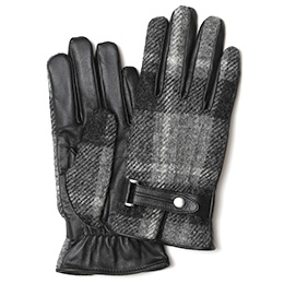 KURODA(クロダ) ハリスツイード スマホ操作可能 羊革 ベルト付き メンズ 本革手袋 グレー/チェック