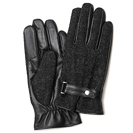 KURODA(クロダ) ハリスツイード スマホ操作可能 羊革 ベルト付き メンズ 本革手袋 チャコール