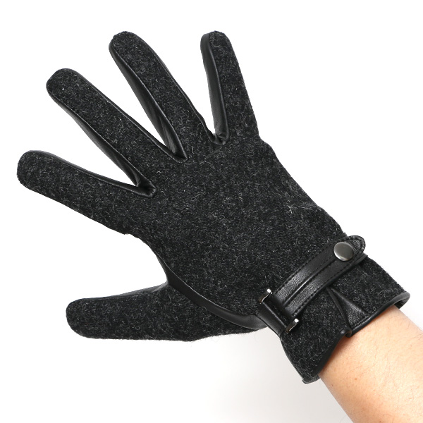  ハリスツイード 手袋 メンズ 防寒 暖かい 裏起毛 レザー 本革手袋 グレー グレイ 灰色 日本製 ブランド 通勤 ビジネス クリスマス プレゼント ギフト 化粧箱付き おしゃれ 高級 KURODA(クロダ)