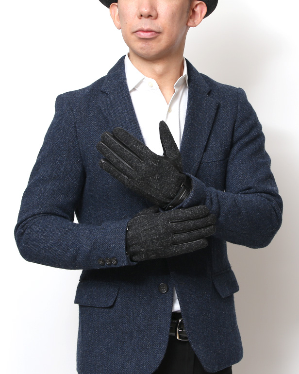 ハリスツイード 手袋 メンズ 防寒 暖かい 裏起毛 レザー 本革手袋 グレー グレイ 灰色 日本製 ブランド 通勤 ビジネス クリスマス プレゼント ギフト 化粧箱付き おしゃれ 高級 KURODA(クロダ)