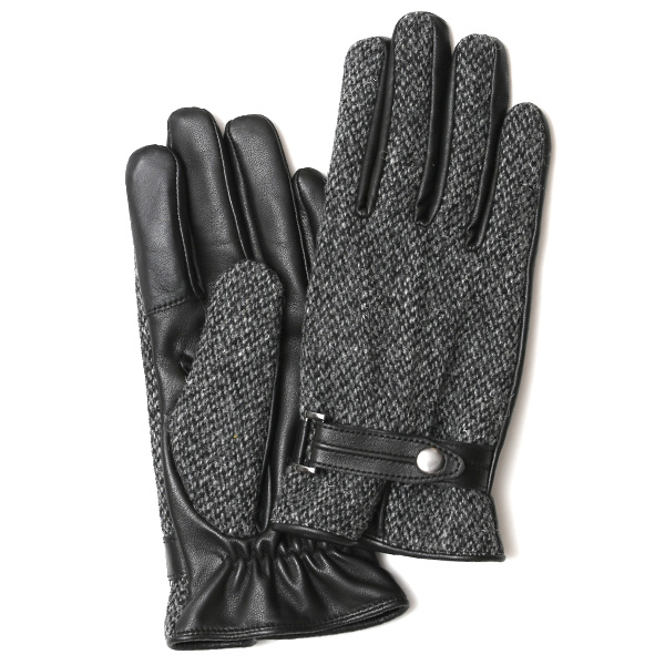 ハリスツイード 手袋 メンズ 防寒 暖かい 裏起毛 レザー 本革手袋 グレー グレイ 灰色 日本製 ブランド 通勤 ビジネス クリスマス プレゼント ギフト 化粧箱付き おしゃれ 高級 KURODA(クロダ)