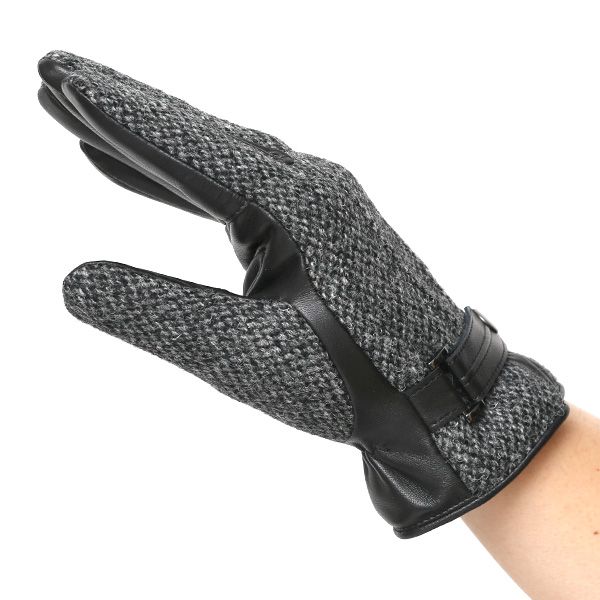 ハリスツイード 手袋 メンズ 防寒 暖かい 裏起毛 レザー 本革手袋 グレー グレイ 灰色 日本製 ブランド 通勤 ビジネス クリスマス プレゼント ギフト 化粧箱付き おしゃれ 高級 KURODA(クロダ)