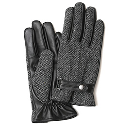 KURODA(クロダ) ハリスツイード スマホ操作可能 羊革 ベルト付き メンズ 本革手袋 グレー/ミックス