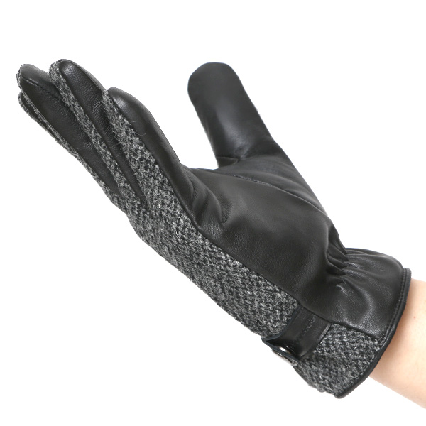 ハリスツイード 手袋 メンズ 防寒 暖かい 裏起毛 レザー 本革手袋 グレー グレイ 灰色 日本製 ブランド 通勤 ビジネス クリスマス プレゼント ギフト 化粧箱付き おしゃれ 高級 KURODA(クロダ)