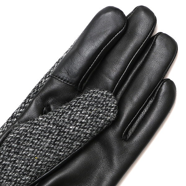 ハリスツイード 手袋 メンズ 防寒 暖かい 裏起毛 レザー 本革手袋 グレー グレイ 灰色 日本製 ブランド 通勤 ビジネス クリスマス プレゼント ギフト 化粧箱付き おしゃれ 高級 KURODA(クロダ)