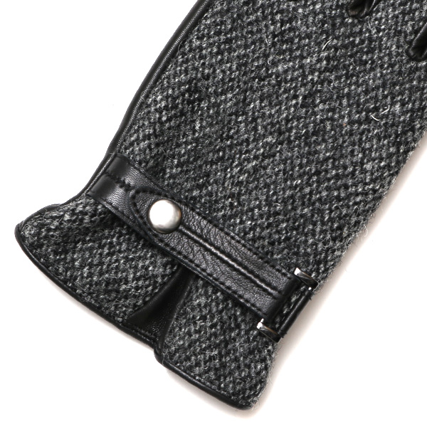 ハリスツイード 手袋 メンズ 防寒 暖かい 裏起毛 レザー 本革手袋 グレー グレイ 灰色 日本製 ブランド 通勤 ビジネス クリスマス プレゼント ギフト 化粧箱付き おしゃれ 高級 KURODA(クロダ)