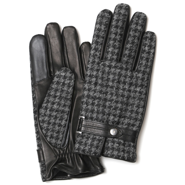 ハリスツイード 手袋 メンズ 防寒 暖かい 裏起毛 レザー 本革手袋 グレー グレイ 灰色 日本製 ブランド 通勤 ビジネス クリスマス プレゼント ギフト 化粧箱付き おしゃれ 高級 KURODA(クロダ)