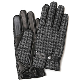 KURODA(クロダ) ハリスツイード スマホ操作可能 羊革 ベルト付き メンズ 本革手袋 グレー/千鳥