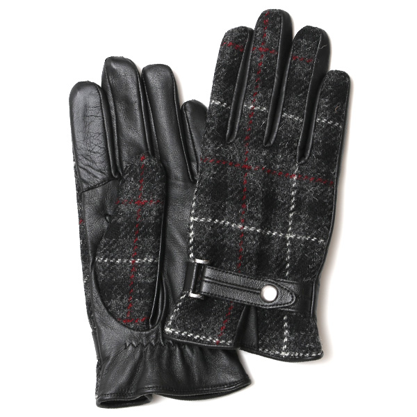  ハリスツイード 手袋 メンズ 防寒 暖かい 裏起毛 レザー 本革手袋 グレー グレイ 灰色 日本製 ブランド 通勤 ビジネス クリスマス プレゼント ギフト 化粧箱付き おしゃれ 高級 KURODA(クロダ)