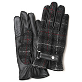 KURODA(クロダ) ハリスツイード スマホ操作可能 羊革 ベルト付き メンズ 本革手袋 ダークグレー/チェック