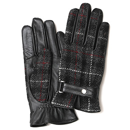 KURODA(クロダ) ハリスツイード スマホ操作可能 羊革 ベルト付き メンズ 本革手袋 ダークグレー/チェック