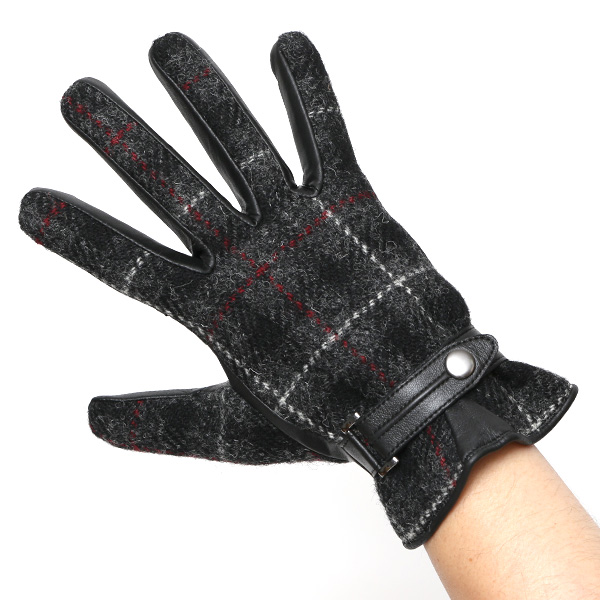  ハリスツイード 手袋 メンズ 防寒 暖かい 裏起毛 レザー 本革手袋 グレー グレイ 灰色 日本製 ブランド 通勤 ビジネス クリスマス プレゼント ギフト 化粧箱付き おしゃれ 高級 KURODA(クロダ)