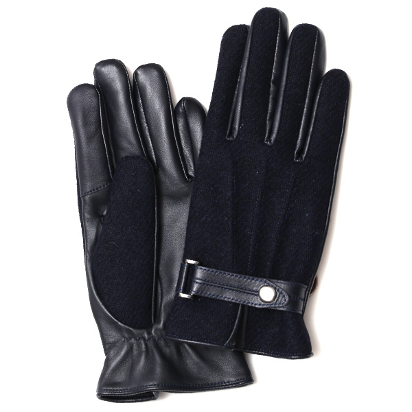 ハリスツイード 手袋 メンズ 防寒 暖かい 裏起毛 レザー 本革手袋 ブルー ネイビー 青色 日本製 ブランド 通勤 ビジネス クリスマス プレゼント ギフト 化粧箱付き おしゃれ 高級 KURODA(クロダ)