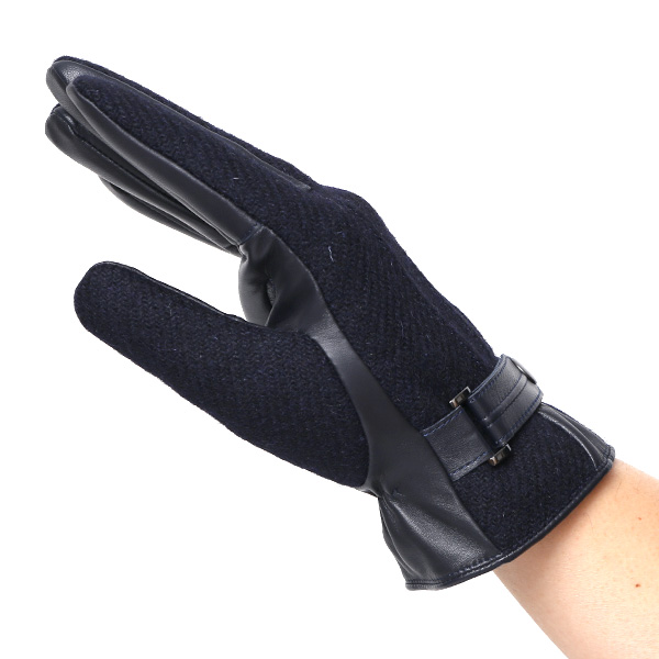 ハリスツイード 手袋 メンズ 防寒 暖かい 裏起毛 レザー 本革手袋 ブルー ネイビー 青色 日本製 ブランド 通勤 ビジネス クリスマス プレゼント ギフト 化粧箱付き おしゃれ 高級 KURODA(クロダ)