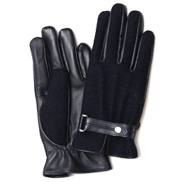 KURODA(クロダ) ハリスツイード スマホ操作可能 羊革 ベルト付き メンズ 本革手袋 ネイビー