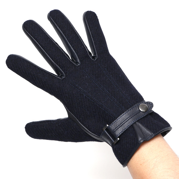 ハリスツイード 手袋 メンズ 防寒 暖かい 裏起毛 レザー 本革手袋 ブルー ネイビー 青色 日本製 ブランド 通勤 ビジネス クリスマス プレゼント ギフト 化粧箱付き おしゃれ 高級 KURODA(クロダ)