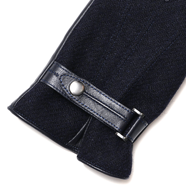 ハリスツイード 手袋 メンズ 防寒 暖かい 裏起毛 レザー 本革手袋 ブルー ネイビー 青色 日本製 ブランド 通勤 ビジネス クリスマス プレゼント ギフト 化粧箱付き おしゃれ 高級 KURODA(クロダ)