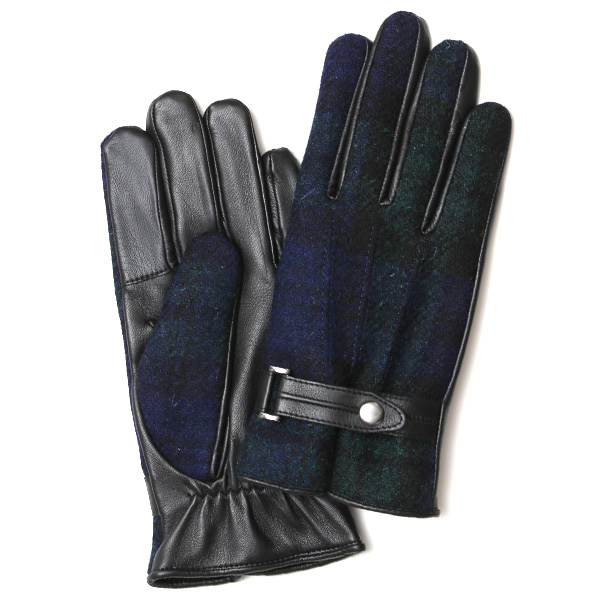 ハリスツイード 手袋 メンズ 防寒 暖かい 裏起毛 レザー 本革手袋 ブルー ネイビー 青色 日本製 ブランド 通勤 ビジネス クリスマス プレゼント ギフト 化粧箱付き おしゃれ 高級 KURODA(クロダ)