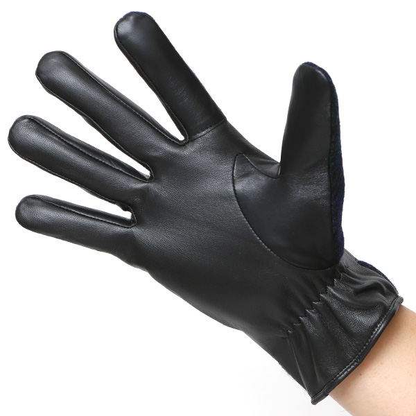 ハリスツイード 手袋 メンズ 防寒 暖かい 裏起毛 レザー 本革手袋 ブルー ネイビー 青色 日本製 ブランド 通勤 ビジネス クリスマス プレゼント ギフト 化粧箱付き おしゃれ 高級 KURODA(クロダ)