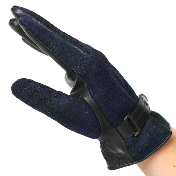 ハリスツイード 手袋 メンズ 防寒 暖かい 裏起毛 レザー 本革手袋 ブルー ネイビー 青色 日本製 ブランド 通勤 ビジネス クリスマス プレゼント ギフト 化粧箱付き おしゃれ 高級 KURODA(クロダ)