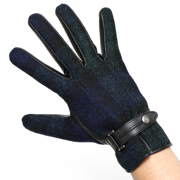 ハリスツイード 手袋 メンズ 防寒 暖かい 裏起毛 レザー 本革手袋 ブルー ネイビー 青色 日本製 ブランド 通勤 ビジネス クリスマス プレゼント ギフト 化粧箱付き おしゃれ 高級 KURODA(クロダ)