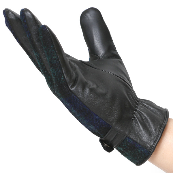 ハリスツイード 手袋 メンズ 防寒 暖かい 裏起毛 レザー 本革手袋 ブルー ネイビー 青色 日本製 ブランド 通勤 ビジネス クリスマス プレゼント ギフト 化粧箱付き おしゃれ 高級 KURODA(クロダ)