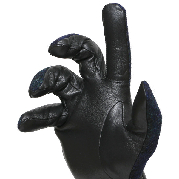 ハリスツイード 手袋 メンズ 防寒 暖かい 裏起毛 レザー 本革手袋 ブルー ネイビー 青色 日本製 ブランド 通勤 ビジネス クリスマス プレゼント ギフト 化粧箱付き おしゃれ 高級 KURODA(クロダ)