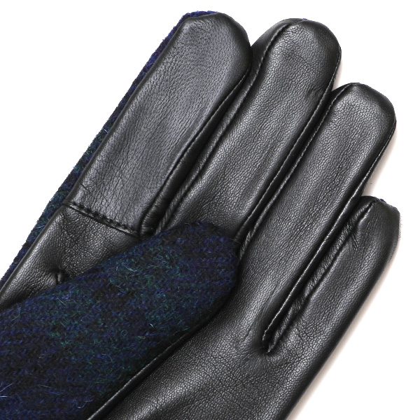 ハリスツイード 手袋 メンズ 防寒 暖かい 裏起毛 レザー 本革手袋 ブルー ネイビー 青色 日本製 ブランド 通勤 ビジネス クリスマス プレゼント ギフト 化粧箱付き おしゃれ 高級 KURODA(クロダ)
