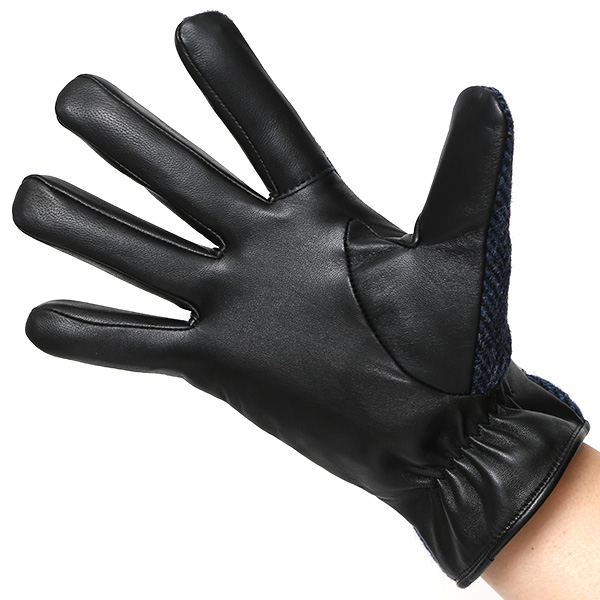 ハリスツイード 手袋 メンズ 防寒 暖かい 裏起毛 レザー 本革手袋 ブルー ネイビー 青色 日本製 ブランド 通勤 ビジネス クリスマス プレゼント ギフト 化粧箱付き おしゃれ 高級 KURODA(クロダ)