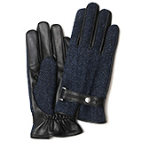 KURODA(クロダ) ハリスツイード スマホ操作可能 羊革 ベルト付き メンズ 本革手袋 ネイビー/ヘリンボーン