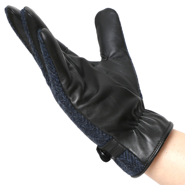 ハリスツイード 手袋 メンズ 防寒 暖かい 裏起毛 レザー 本革手袋 ブルー ネイビー 青色 日本製 ブランド 通勤 ビジネス クリスマス プレゼント ギフト 化粧箱付き おしゃれ 高級 KURODA(クロダ)