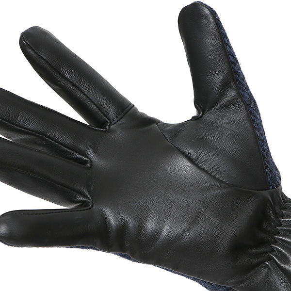 ハリスツイード 手袋 メンズ 防寒 暖かい 裏起毛 レザー 本革手袋 ブルー ネイビー 青色 日本製 ブランド 通勤 ビジネス クリスマス プレゼント ギフト 化粧箱付き おしゃれ 高級 KURODA(クロダ)