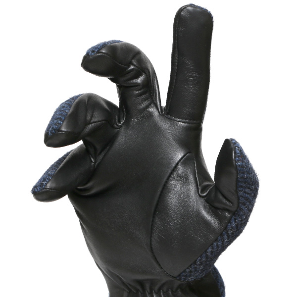 ハリスツイード 手袋 メンズ 防寒 暖かい 裏起毛 レザー 本革手袋 ブルー ネイビー 青色 日本製 ブランド 通勤 ビジネス クリスマス プレゼント ギフト 化粧箱付き おしゃれ 高級 KURODA(クロダ)