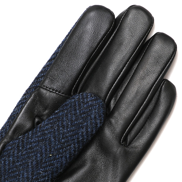 ハリスツイード 手袋 メンズ 防寒 暖かい 裏起毛 レザー 本革手袋 ブルー ネイビー 青色 日本製 ブランド 通勤 ビジネス クリスマス プレゼント ギフト 化粧箱付き おしゃれ 高級 KURODA(クロダ)