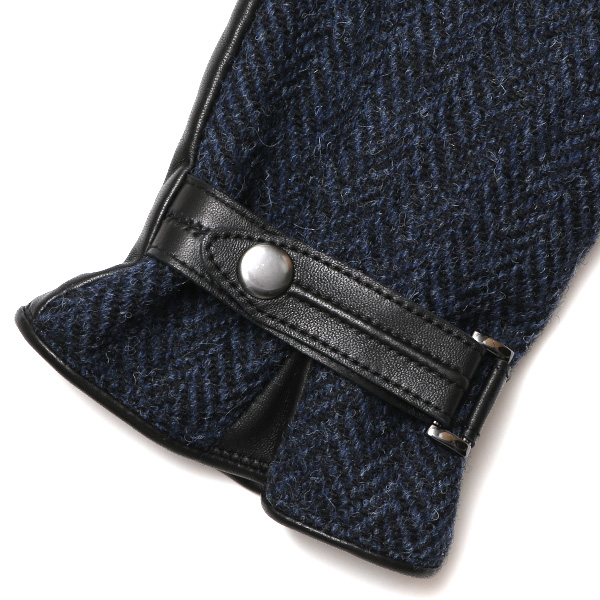 ハリスツイード 手袋 メンズ 防寒 暖かい 裏起毛 レザー 本革手袋 ブルー ネイビー 青色 日本製 ブランド 通勤 ビジネス クリスマス プレゼント ギフト 化粧箱付き おしゃれ 高級 KURODA(クロダ)