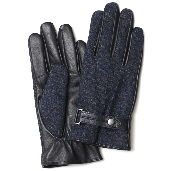  ハリスツイード 手袋 メンズ 防寒 暖かい 裏起毛 レザー 本革手袋 ブルー ネイビー 青色 日本製 ブランド 通勤 ビジネス クリスマス プレゼント ギフト 化粧箱付き おしゃれ 高級 KURODA(クロダ)