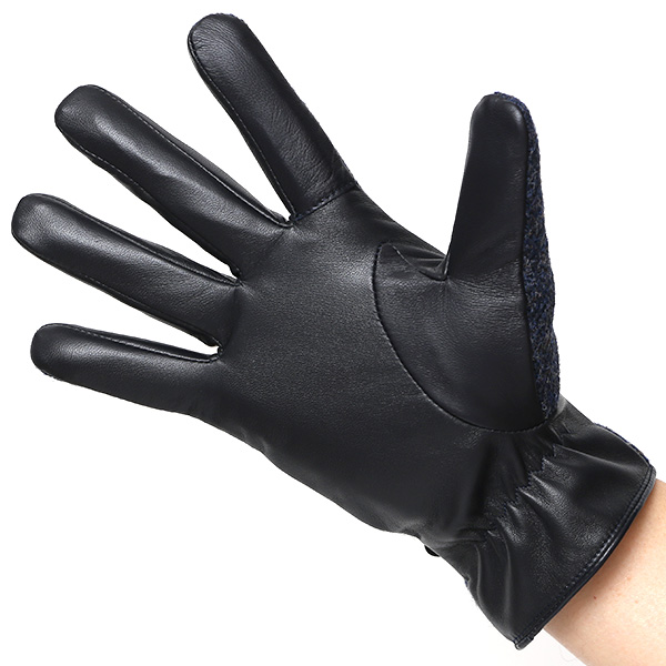  ハリスツイード 手袋 メンズ 防寒 暖かい 裏起毛 レザー 本革手袋 ブルー ネイビー 青色 日本製 ブランド 通勤 ビジネス クリスマス プレゼント ギフト 化粧箱付き おしゃれ 高級 KURODA(クロダ)