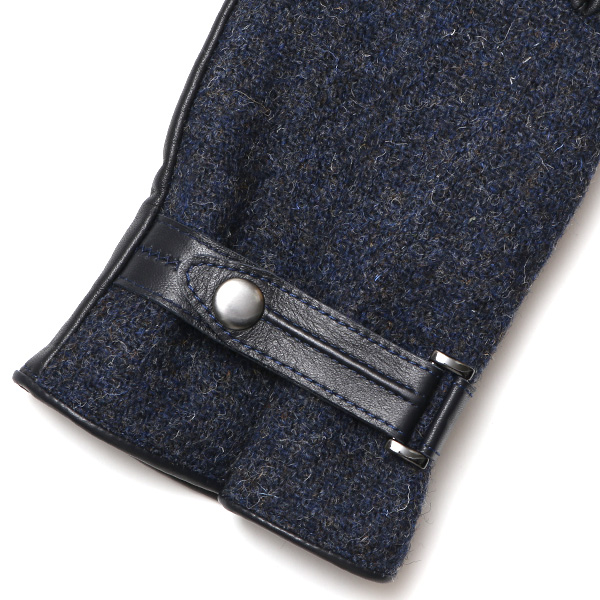  ハリスツイード 手袋 メンズ 防寒 暖かい 裏起毛 レザー 本革手袋 ブルー ネイビー 青色 日本製 ブランド 通勤 ビジネス クリスマス プレゼント ギフト 化粧箱付き おしゃれ 高級 KURODA(クロダ)