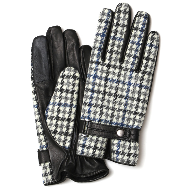 ハリスツイード 手袋 メンズ 防寒 暖かい 裏起毛 レザー 本革手袋 ブルー ネイビー 青色 日本製 ブランド 通勤 ビジネス クリスマス プレゼント ギフト 化粧箱付き おしゃれ 高級 KURODA(クロダ)