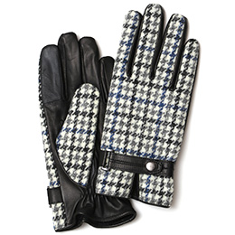 KURODA(クロダ) ハリスツイード スマホ操作可能 羊革 ベルト付き メンズ 本革手袋 ネイビー/千鳥