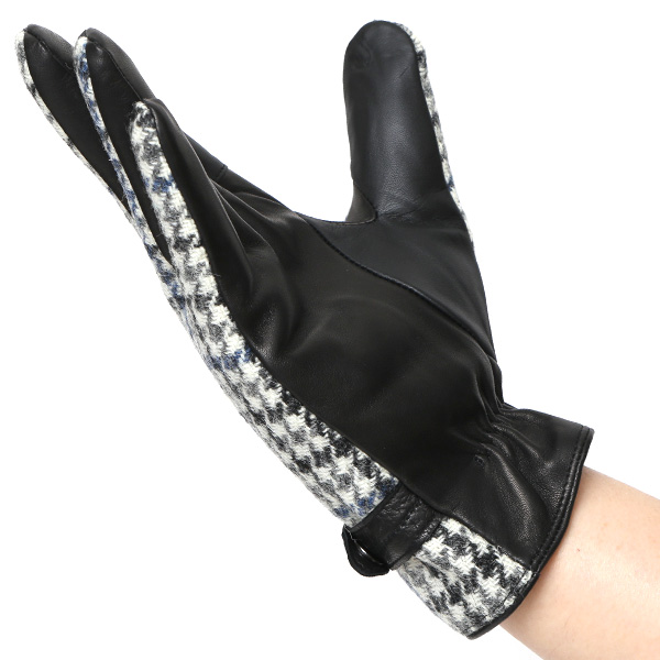 ハリスツイード 手袋 メンズ 防寒 暖かい 裏起毛 レザー 本革手袋 ブルー ネイビー 青色 日本製 ブランド 通勤 ビジネス クリスマス プレゼント ギフト 化粧箱付き おしゃれ 高級 KURODA(クロダ)